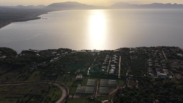 Aerial view of the coastline of Terrasini Italy.