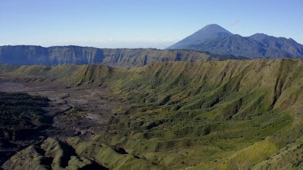 Aerial view of Mount Bromo and the volcanic caldera Indonesia.