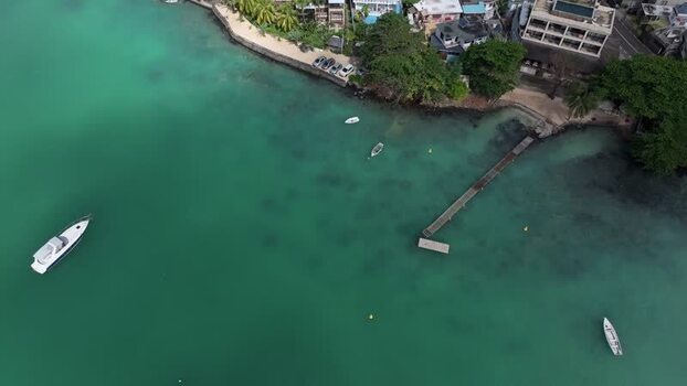 Aerial view of Grand Baie Public Beach Mauritius.