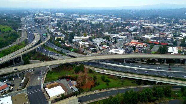 Aerial view of highway interchange in San Francisco United States.