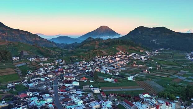 Aerial view of Dieng Plateau and Mount Sindoro Indonesia. Aerial view of Dieng Plateau and Mount Sindoro Indonesia.