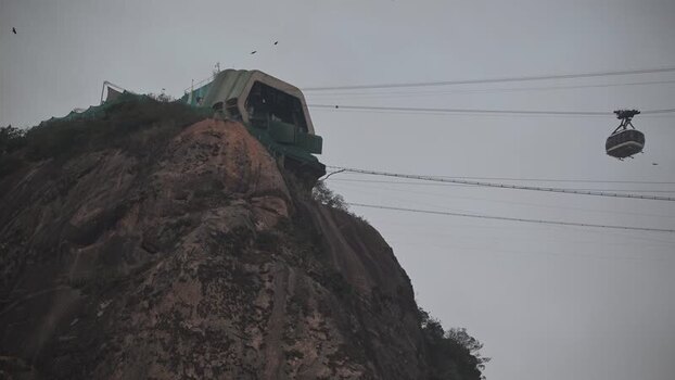 View of Sugarloaf Mountain cable car station Brazil.