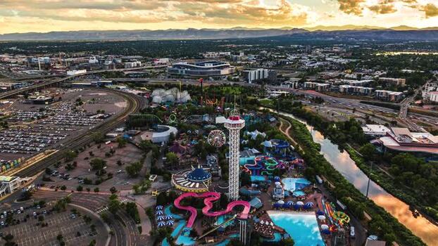 Aerial view of Elitch Gardens in Denver United States. Aerial view of Elitch Gardens in Denver United States.