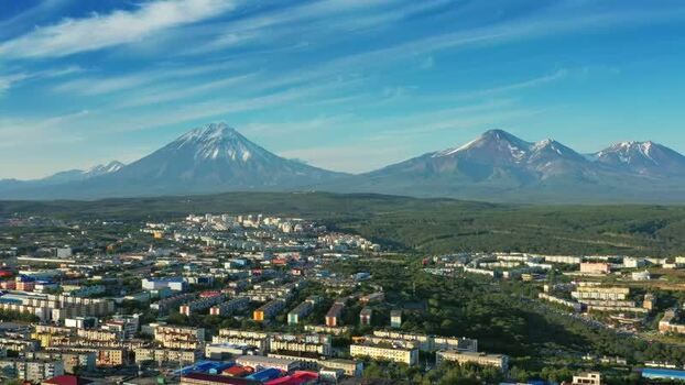 Aerial view of Petropavlovsk Kamchatskiy Russia.