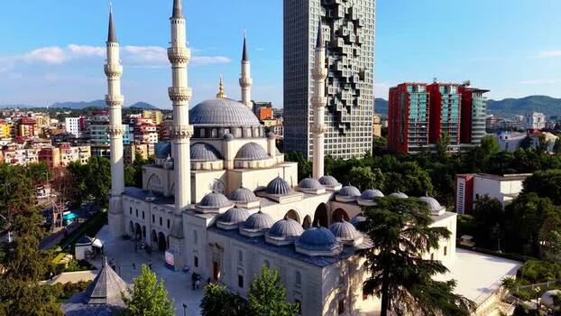 Aerial view of Mosque of Namazgah in Tirane Albania.