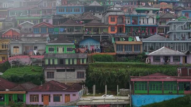 Aerial view of colorful houses at Nepal Van Java Indonesia.