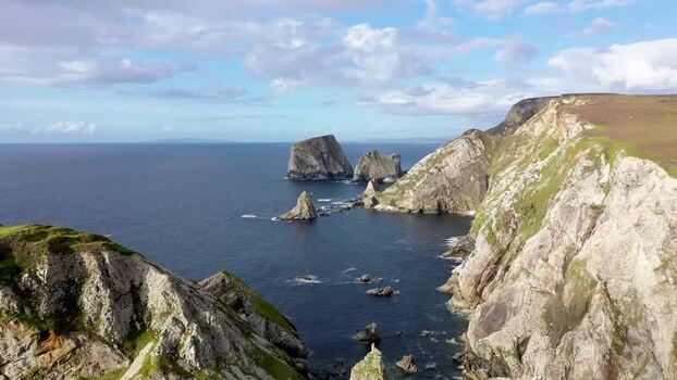 Aerial view of An Port cliffs and coastline Ireland.