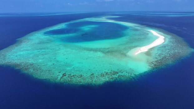 Aerial view of a tropical coral reef and sandbank in Maldives. Aerial view of a tropical coral reef and sandbank in Maldives.