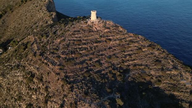 Aerial view of Torre del Cap d Or watchtower in Spain.