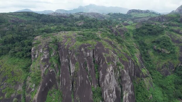 Aerial view of Idanre Hills with lush greenery Nigeria.