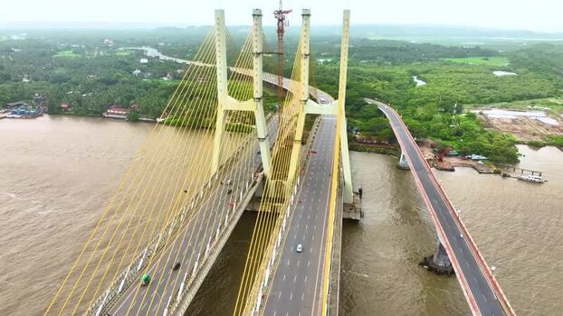 Aerial view of New Zuari Bridge in Goa India.