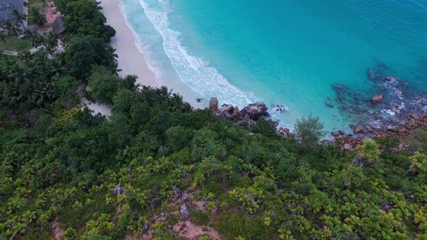 Aerial view of Anse Lazio beach in Seychelles.