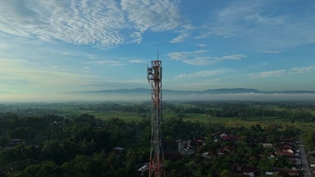Aerial view of a telecommunications tower Indonesia.