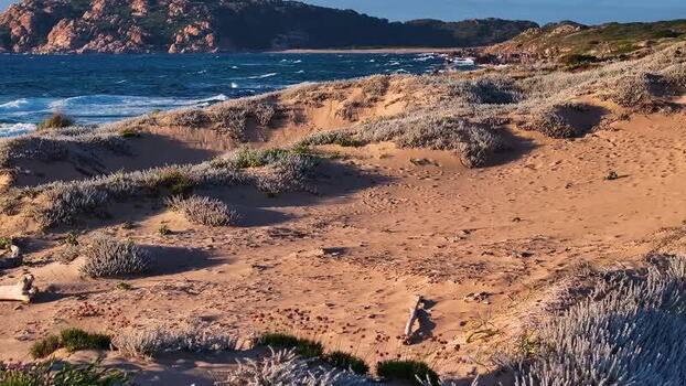 Aerial view of sand dunes and the rugged coastline of Costa Paradiso Italy. Aerial view of sand dunes and the rugged coastline of Costa Paradiso Italy.