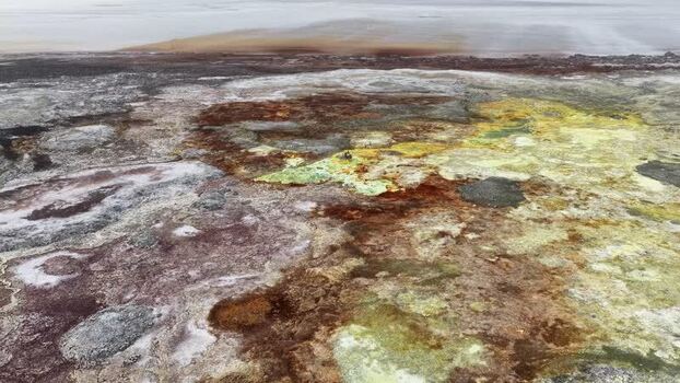 Aerial view of the colorful mineral deposits in the Danakil Desert Ethiopia. Aerial view of the colorful mineral deposits in the Danakil Desert Ethiopia.