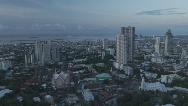 Aerial view of the urban skyline and CCLEX bridge Philippines.