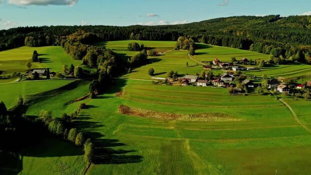 Aerial view of rural landscape in Vocklabruck District Austria.