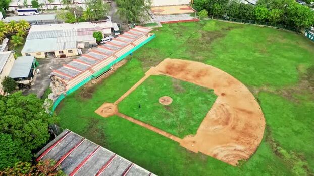 Aerial view of a baseball field with bleachers and grass Mexico. Aerial view of a baseball field with bleachers and grass Mexico.