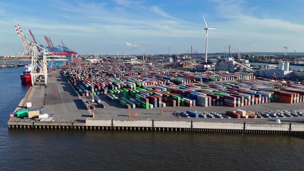 Aerial view of HHLA Container Terminal Tollerort Germany.