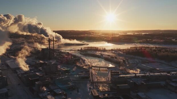 Aerial view of Metsa Board Aanekoski in Finland.