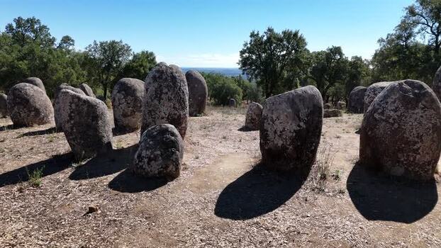 Aerial view of Almendres Cromlech megalithic site Portugal. Aerial view of Almendres Cromlech megalithic site Portugal.
