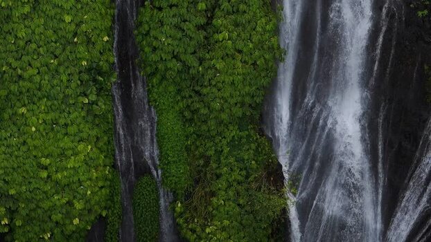 Aerial view of a waterfall in Bali Indonesia.