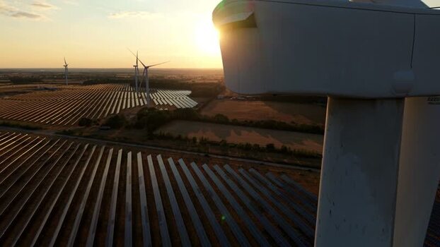 Aerial view of Chelveston solar and wind farm United Kingdom. Aerial view of Chelveston solar and wind farm United Kingdom.