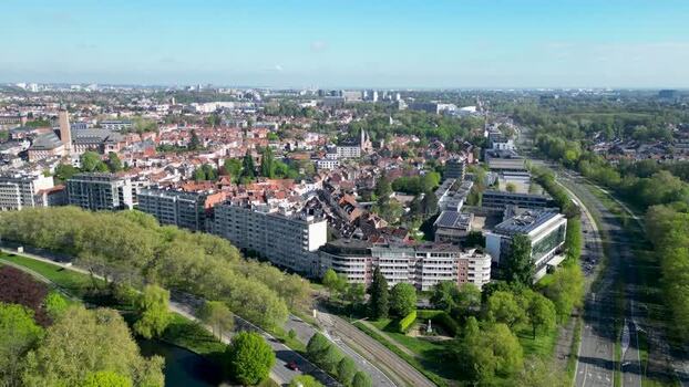 Aerial view of residential buildings and green parks Belgium. Aerial view of residential buildings and green parks Belgium.