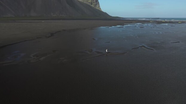 Aerial view of Stokksnes beach and Vestrahorn mountain ICELAND.