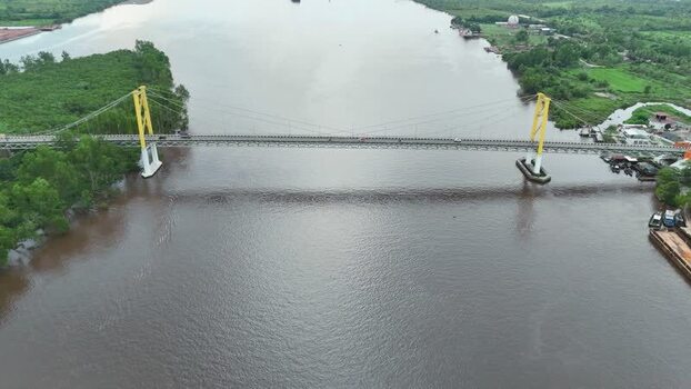 Aerial view of Barito Bridge in Indonesia. Aerial view of Barito Bridge in Indonesia.
