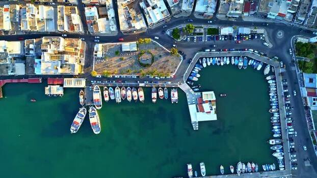 Aerial view of harbor in Crete Greece.