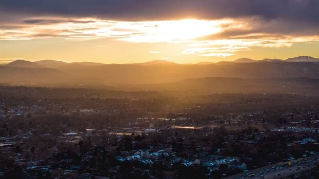 Aerial view of Arvada at sunset United States.