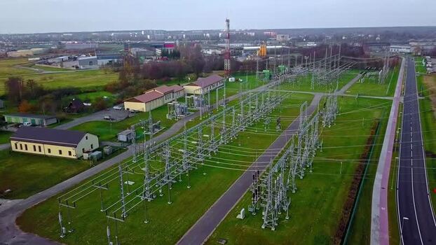 Aerial view of electrical substation Latvia.