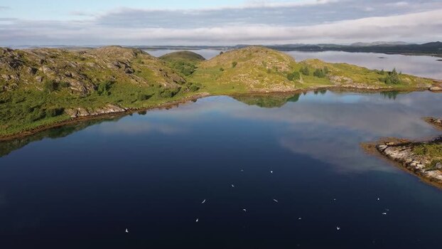 Aerial view of Senja island coastal landscape Norway.