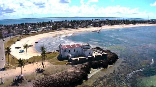 Aerial view of a building near the beach Mozambique.