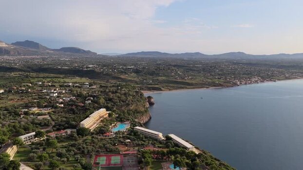 Aerial view of Terrasini coastline and resort in Sicily Italy.