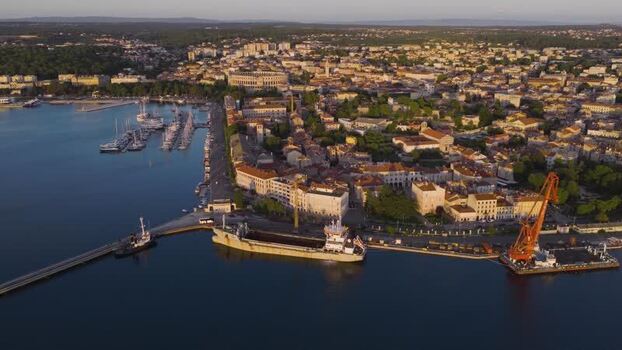 Aerial view of Pula Arena and harbor Croatia. Aerial view of Pula Arena and harbor Croatia.