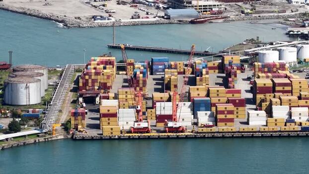 Aerial view of the shipping container terminal in Batumi Georgia.