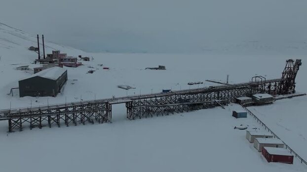 Aerial view of Pyramiden Svalbard and Jan Mayen.