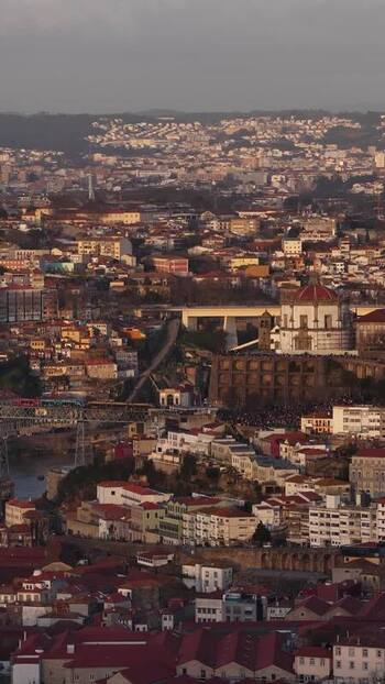Aerial view of Porto city buildings Portugal.