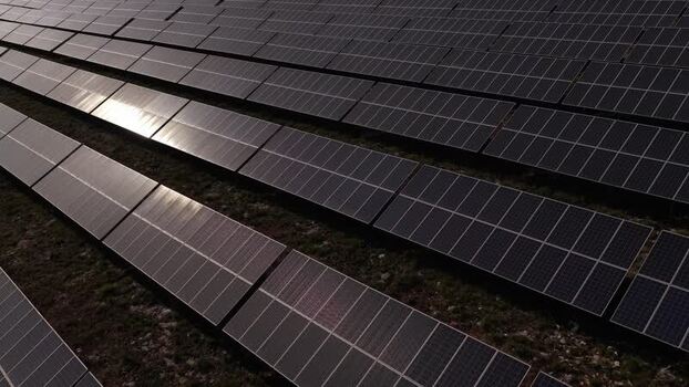 Aerial view of solar panels in a photovoltaic farm Portugal. Aerial view of solar panels in a photovoltaic farm Portugal.