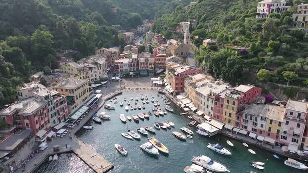 Aerial view of Portofino harbor with colorful buildings Italy. Aerial view of Portofino harbor with colorful buildings Italy.