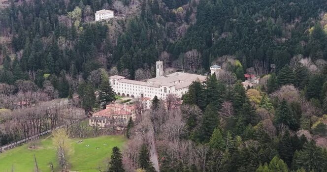 Aerial view of Vallombrosa Abbey in the forest Italy. Aerial view of Vallombrosa Abbey in the forest Italy.