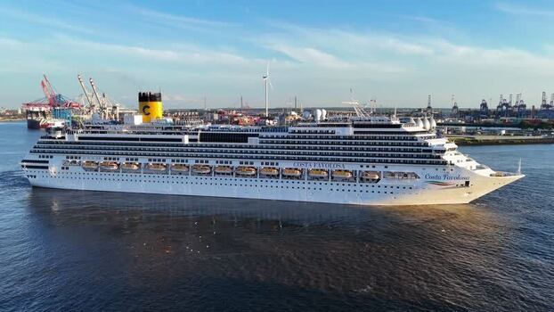 Aerial view of Costa Favolosa cruise ship in Hamburg Germany. Aerial view of Costa Favolosa cruise ship in Hamburg Germany.