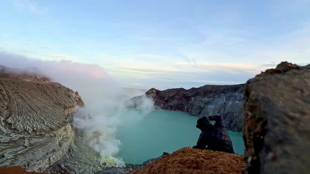 View of Ijen Crater Lake in Banyuwangi Indonesia.