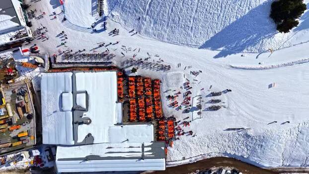 Aerial view of Nauders ski resort in Austria.