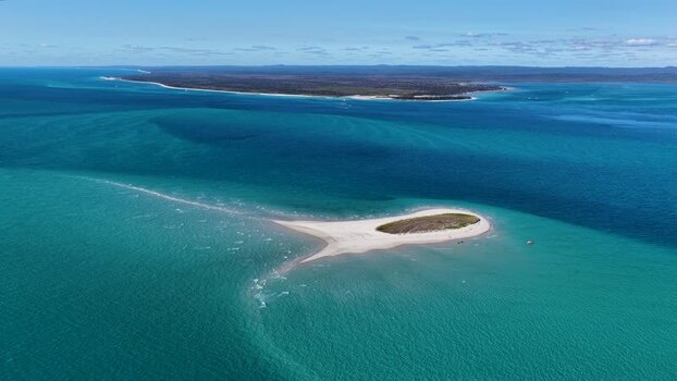 Aerial view of K gari sandbar in the ocean Australia.