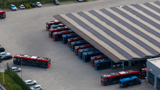 Purmerend Netherlands 15 June 2026 Aerial view of Electric Public Transport Charging Hub in Purmerend Purmerend Netherlands 15 June 2026 Aerial view of Electric Public Transport Charging Hub in Purmerend