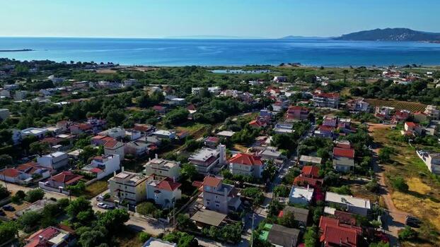 Aerial view of coastal town Greece.