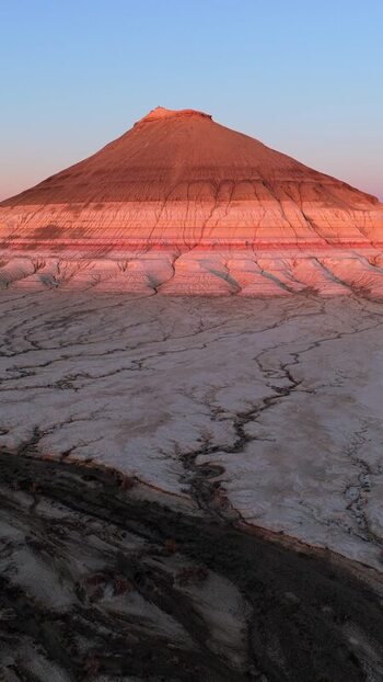 Aerial view of Mount Bokty in the desert Kazakhstan.